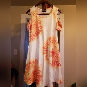 Coral Tie Dye Open Shoulder Dress